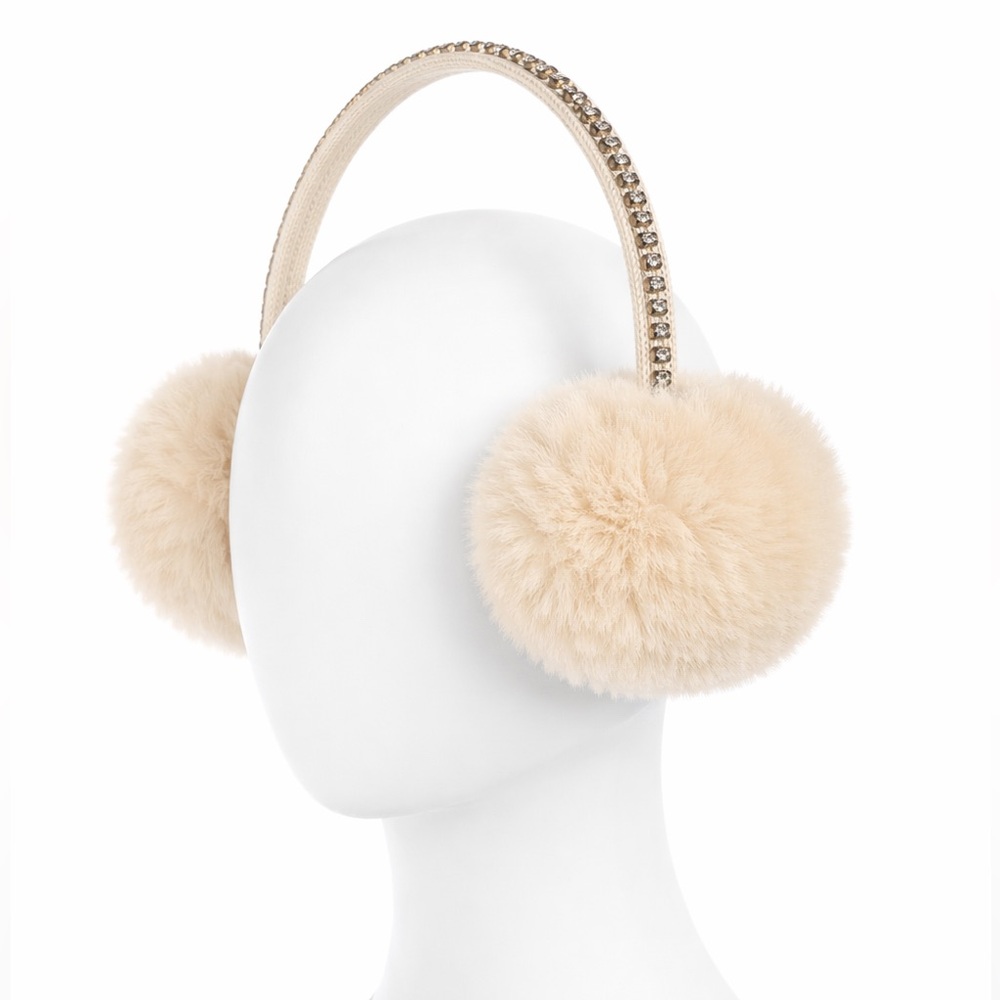 Juicy Couture earmuffs 2011 wool rhinestone headband ivory Gold Heart Charm EUC